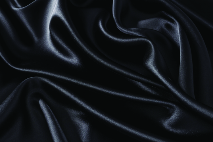 A close-up of smooth, flowing black satin fabric