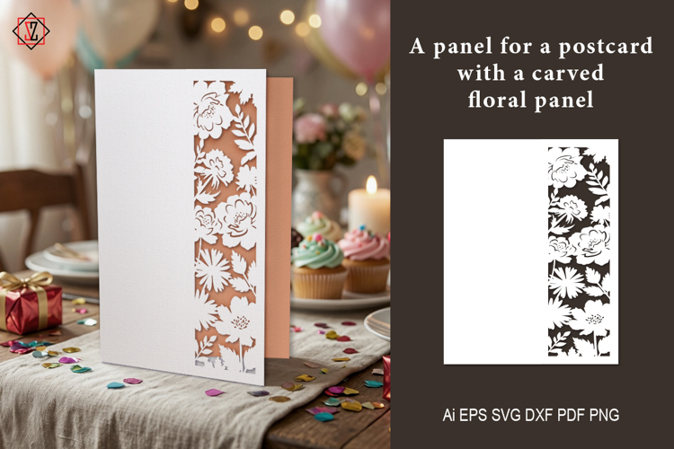 A postcard panel with a carved floral panel