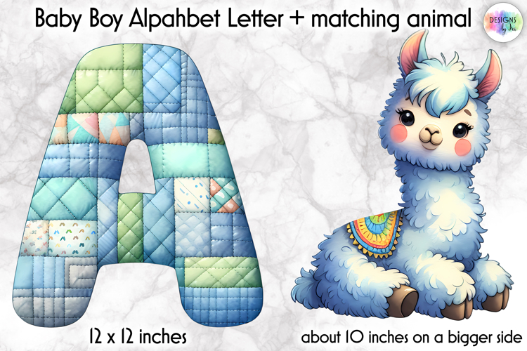 Cute Patchwork Baby Alphabet and Baby Animals PNG, Monogram