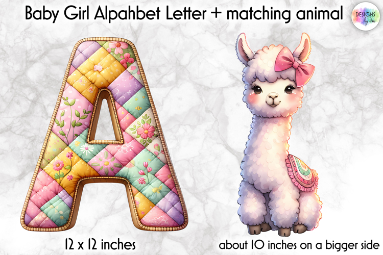 Cute Patchwork Baby Alphabet and Baby Animals PNG, Monogram