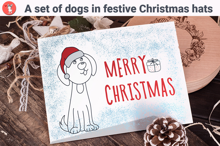 A set of dogs in festive Christmas hats