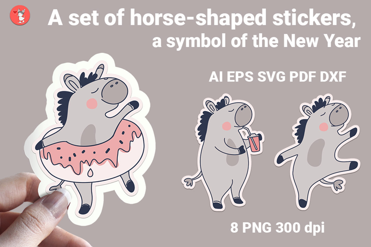 A set of horse-shaped stickers, a symbol of the New Year