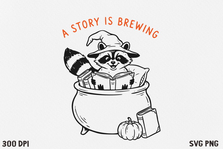 Bookish Halloween Raccoon SVG PNG | Witchy Reading Raccoon