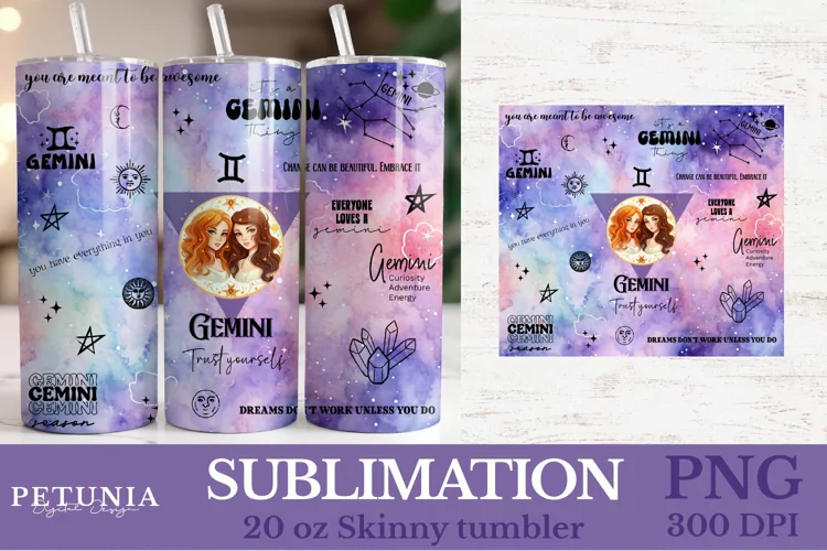 Gemini Zodiac Tumbler Wrap | Zodiac Sign PNG