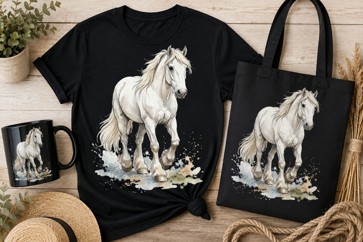 White Horse Watercolor PNG | Elegant Horse Sublimation