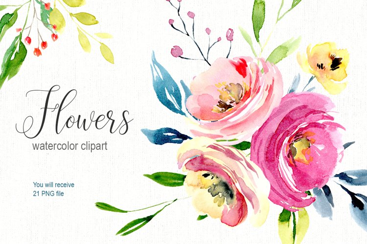 Watercolor bright flowers collection 21 PNG example image 1