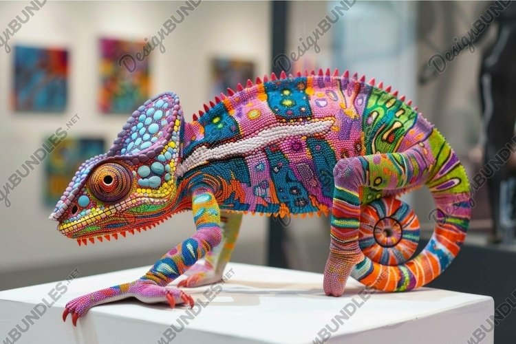 Colorful beaded chameleon sculpture on display example image 1