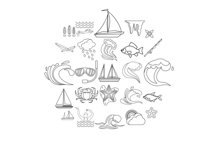 Overwater icons set, outline style