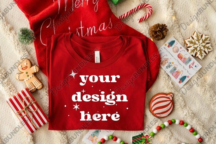 Christmas Bella Canvas 3001 mockup Red tshirt mockup