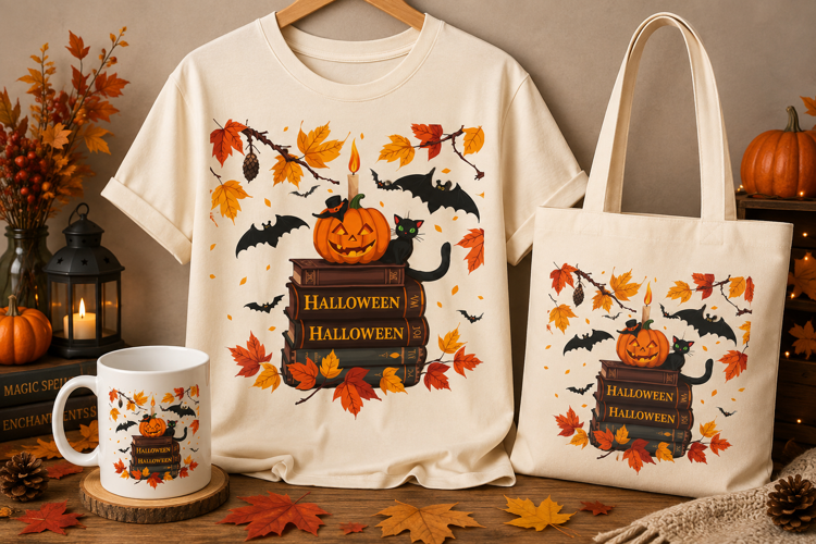 Halloween Cat PNG | Black Cat Pumpkin Books Clipart