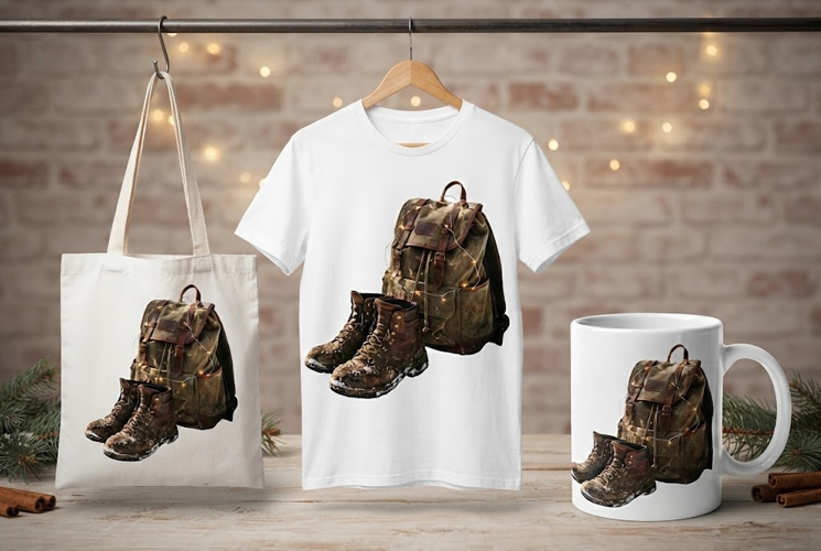 Winter Hiking Boots and Backpack Holiday Design