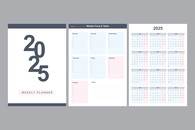 Minimalist 2025-2026 Weekly Planner Template with Calendar example image 1