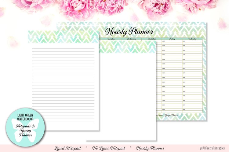 Light Green Watercolor Digital Notepads and Hourly Planner example image 1