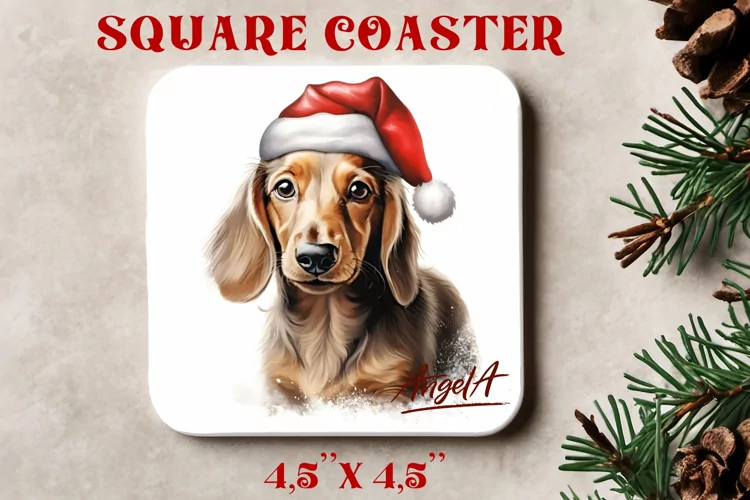 Christmas square coaster sublimation / christmas dachshund