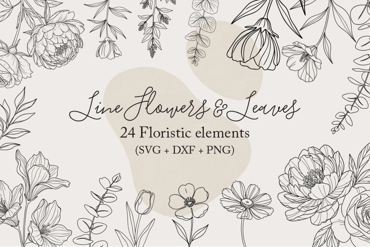 Botanical Line Art PNG, Greenery Line Art, Floral Line Art