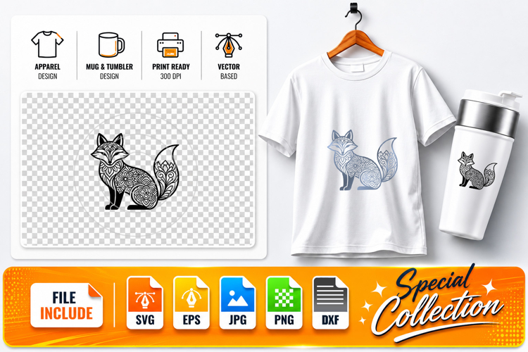 Fox Mandala SVG Cut File - Woodland Animal Vector EPS