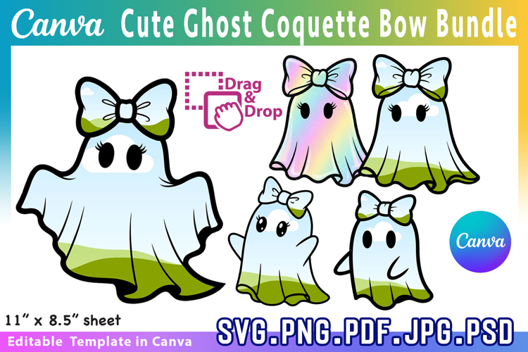 Halloween Ghost Canva Frame Template Cute Ghost Coquette Bow