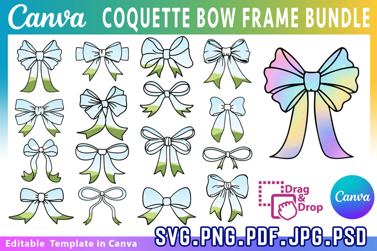 Coquette Bows Canva Editable Frame Ribbon Bow Canva Template