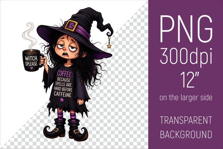 Funny Morning Coffee Witch | Halloween Clipart example image 1
