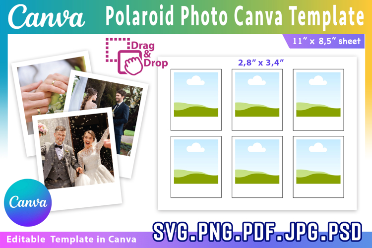 Polaroid Photo Canva Editable Template Custom Polaroid Frame example image 1