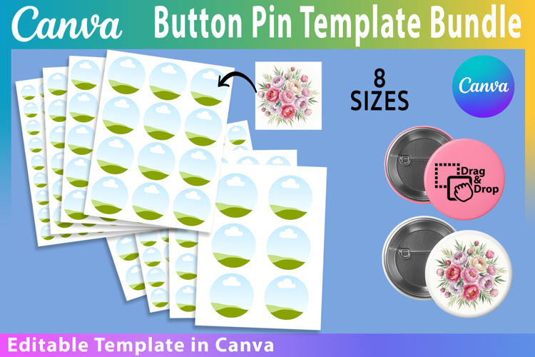 Button Pin Template BUNDLE Canva Frame Button Pin Badge Ci