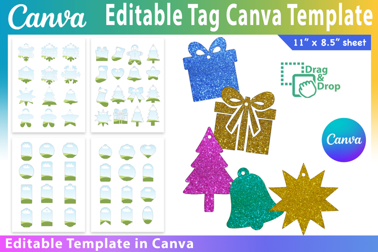 Editable Tag Canva Frame, Editable Gift Tag Canva Template