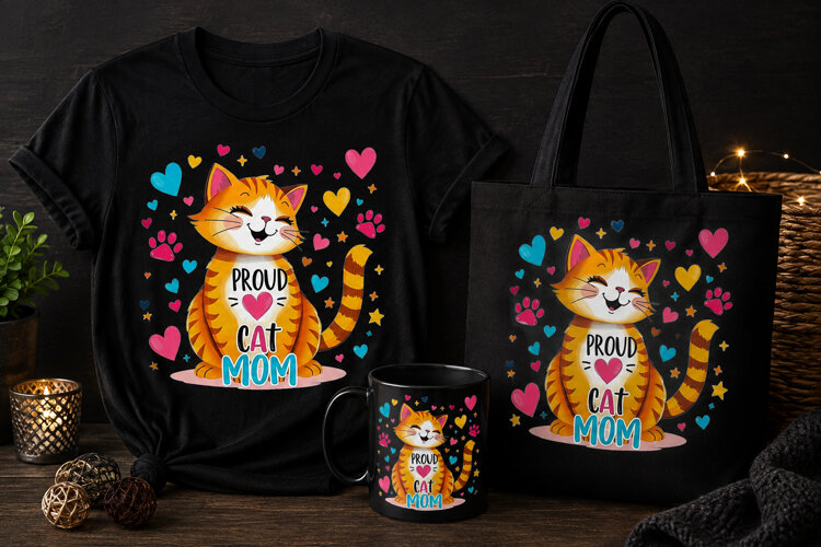 Proud Cat Mom PNG, Cute Orange Cat Lover Design example image 1