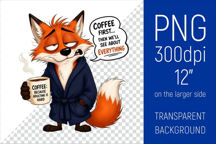 Funny Morning Coffee Fox |Cute Coffee Lover Clipart