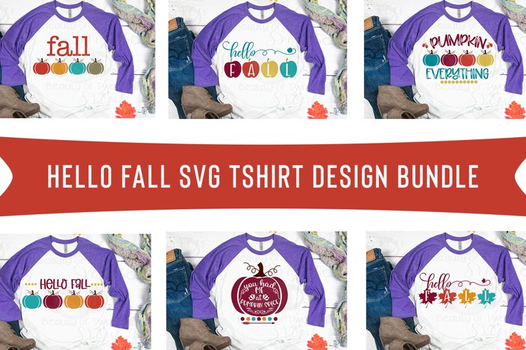 Hello Fall svg shirt design bundle, 6 Fall shirt svg designs example image 1