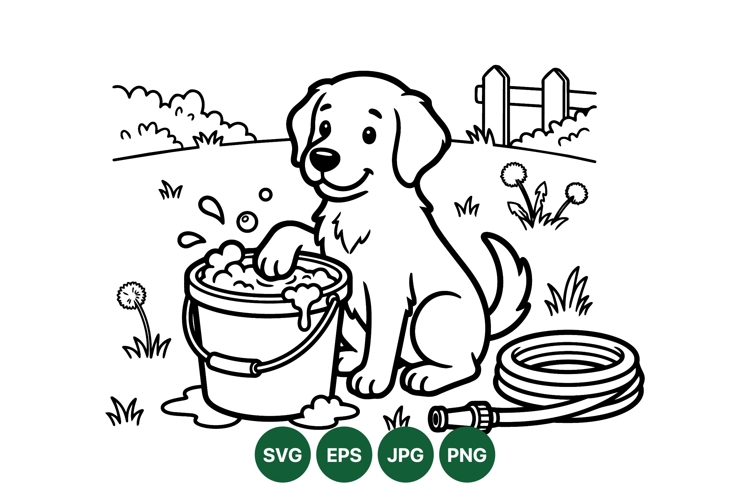 Cute Puppy Washing Scene Svg Illustration For Kids