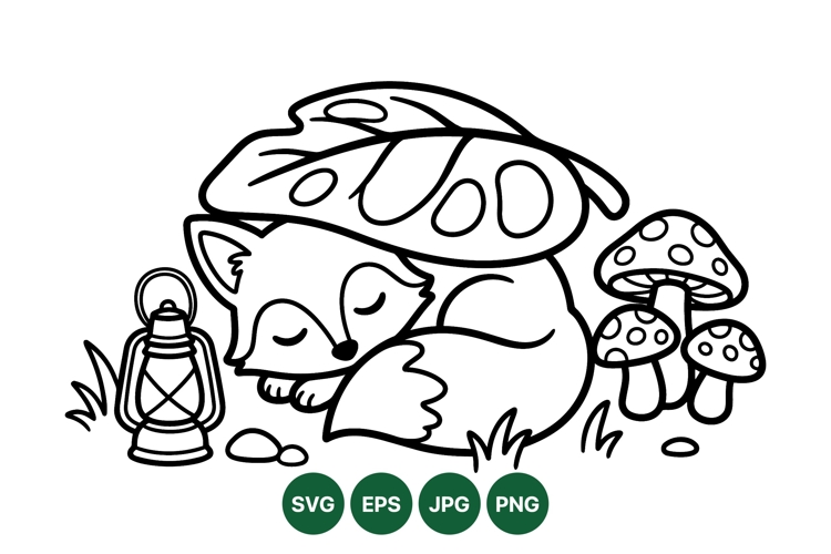 Cute Sleeping Fox Woodland Animal Clipart Illustration