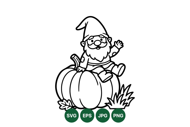Cute Gnome Sitting On Pumpkin Vector Illustration
