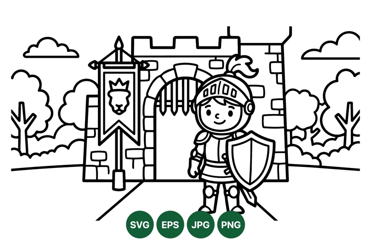 Medieval Knight With Castle Svg Illustration