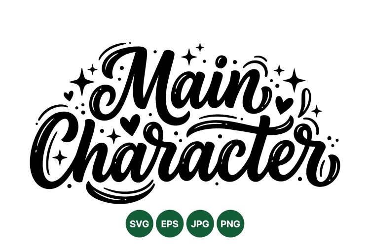 Main Character Script Typography Design Vector