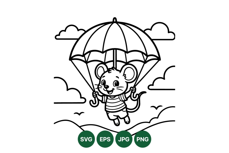 Cute Mouse Parachute Cartoon Vector Illustration