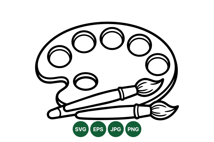 Hand Drawn Paint Palette Clipart With Brushes