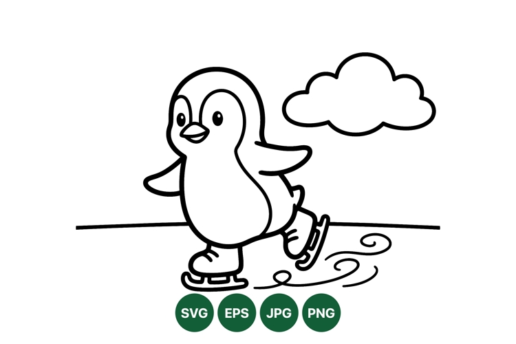 Cute Skating Penguin Vector Illustration For Crafts