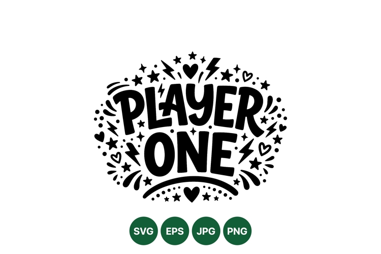 Hand Drawn Player One Gamer Quote SVG Design