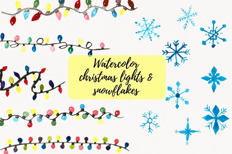 Christmas Lights Clipart, Watercolor String Lights Clipart example image 1