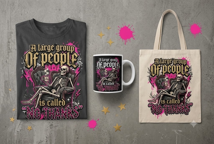 No Thanks Introverted Antisocial PNG | Gothic Skeleton Desig