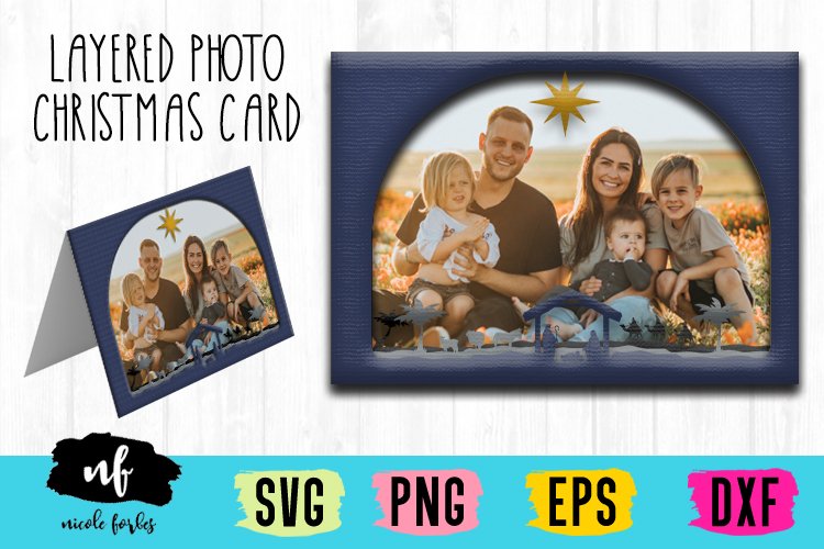 Nativity Scene 3D Layered Photo Christmas Card SVG example image 1