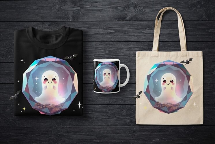 Cute Ghost Crystal PNG | Kawaii Halloween Gemstone Clipart example image 1