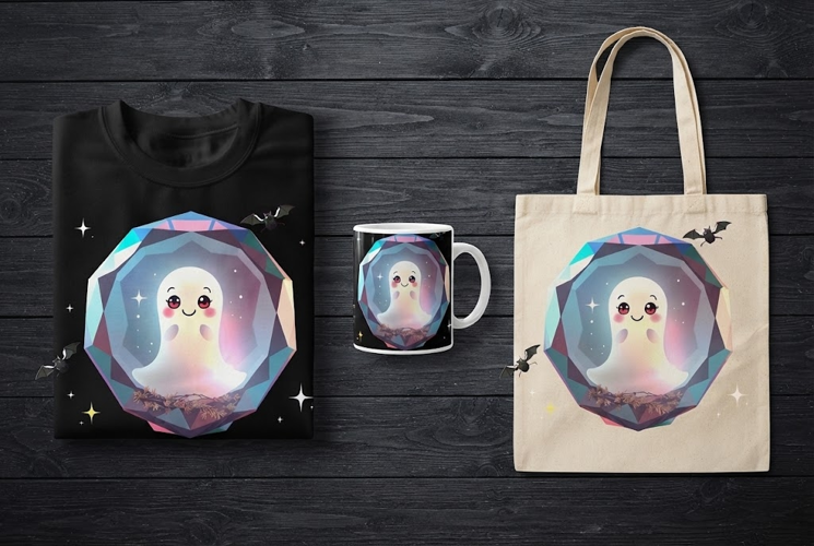 Cute Ghost Crystal PNG | Kawaii Halloween Gemstone Clipart