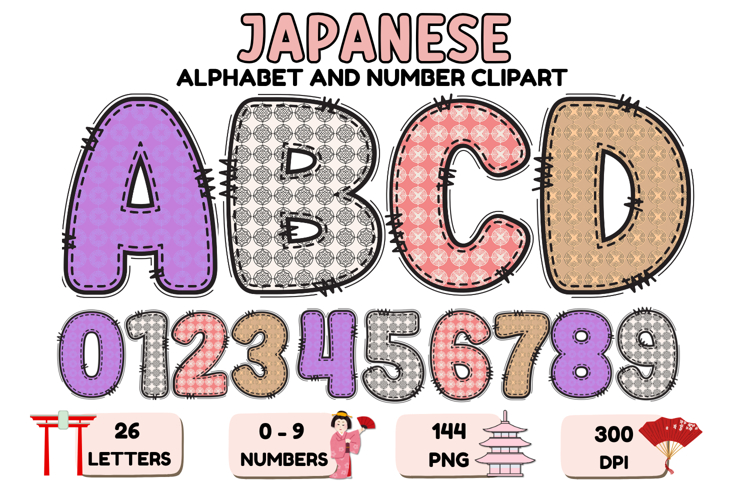 Japanese Alphabet & Numbers Clipart PNG 300 DPI