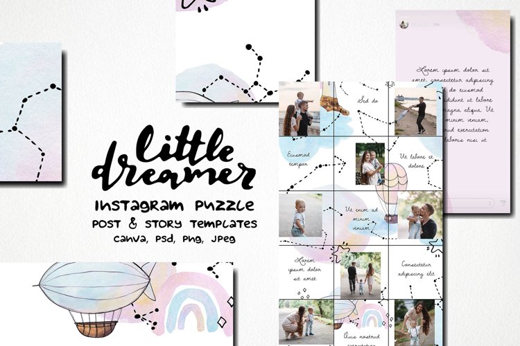 Little dreamer watercolor instagram puzzle template example image 1