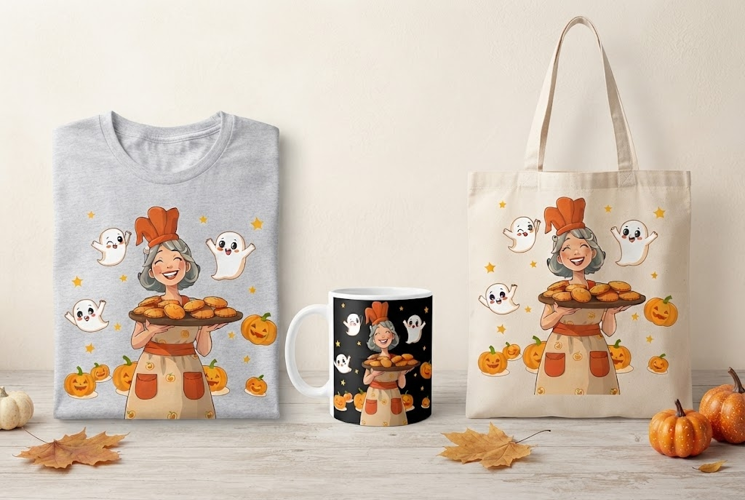 Halloween Baker Grandma PNG | Pumpkin Cookie Clipart