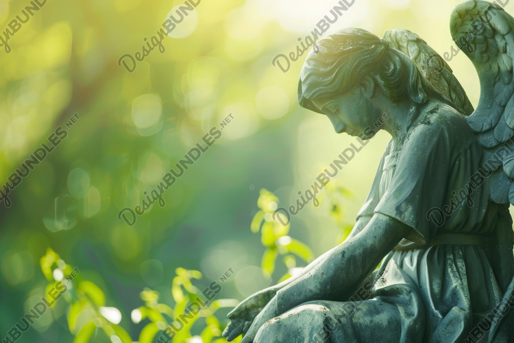 Stone Angel Statue with Nature Background Wallpaper
