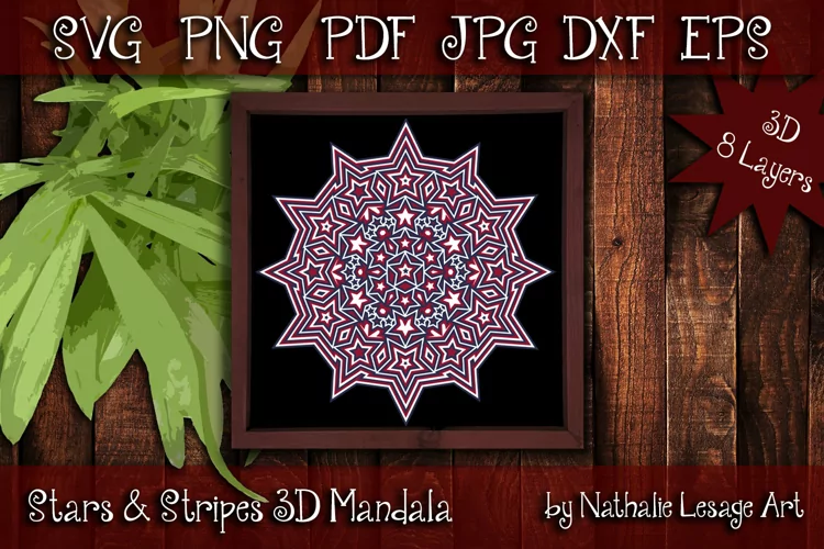 3D Mandala 8 Layers Stars and Stripes SVG Cut File 4th July