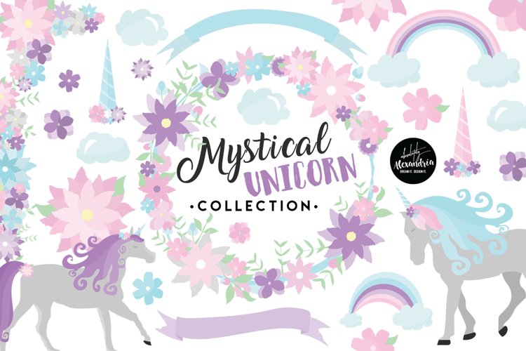 Mystical Unicorn Clipart Graphics & Digital Paper Patterns Bundle example image 1