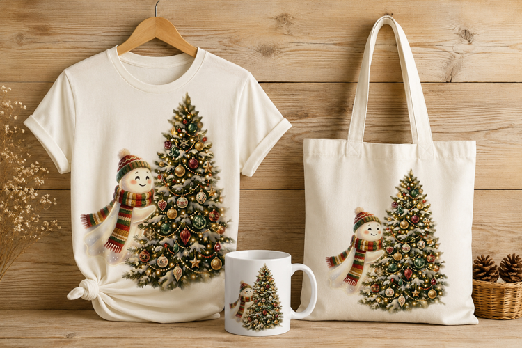 Cute Ghost in Scarf and Beanie Christmas Tree Art PNG